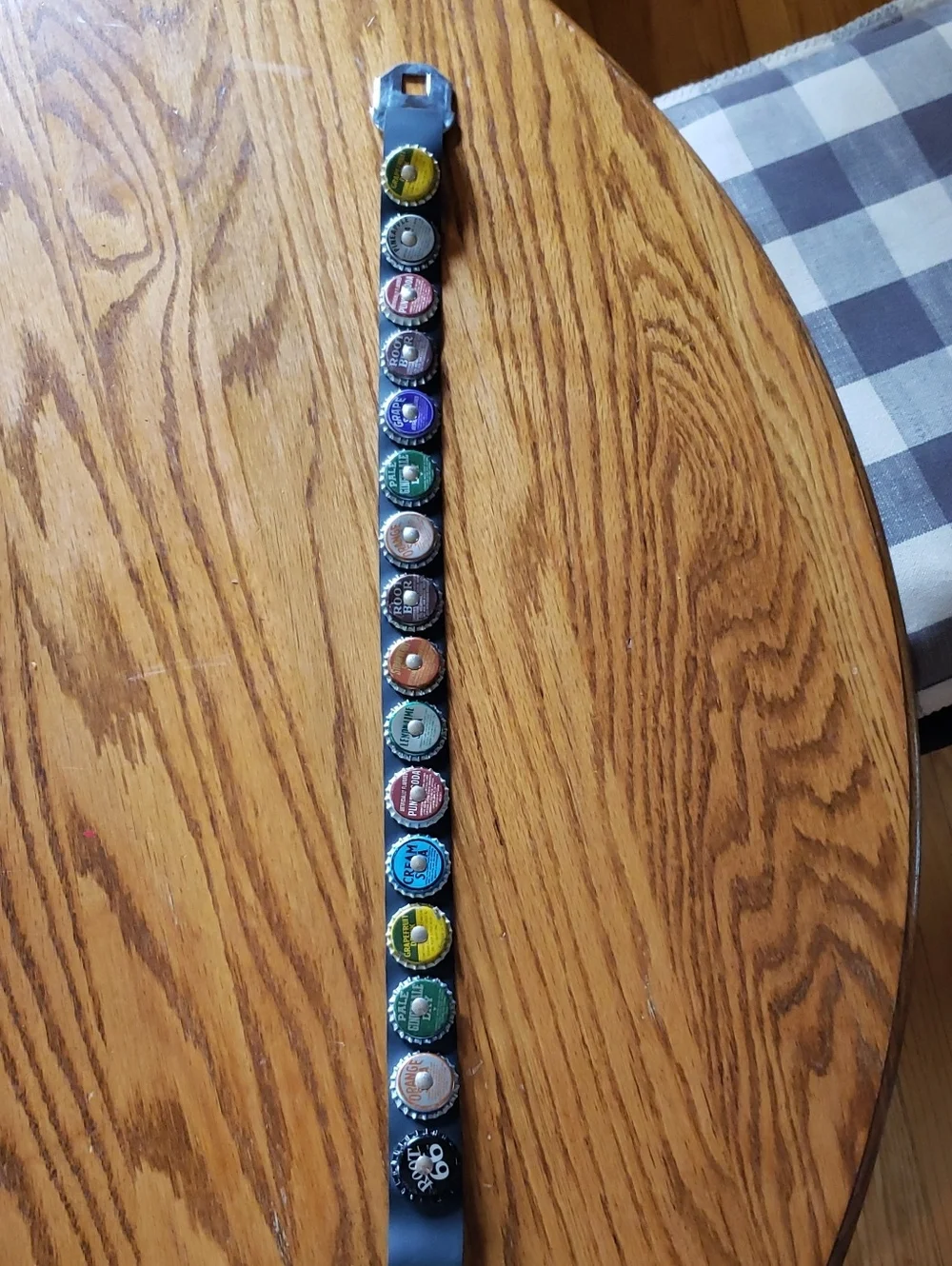 Small Adjustable Vintage Colorful Bottle Cap Snap Belt on Black Band